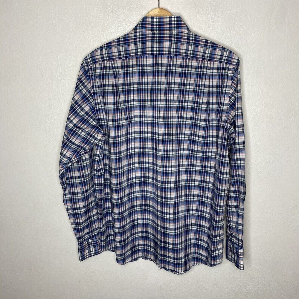 Hart Schaffer Marc Blue Plaid Long Sleeve Button‎ Up Cotton Shirt Mens Medium - Picture 4 of 8
